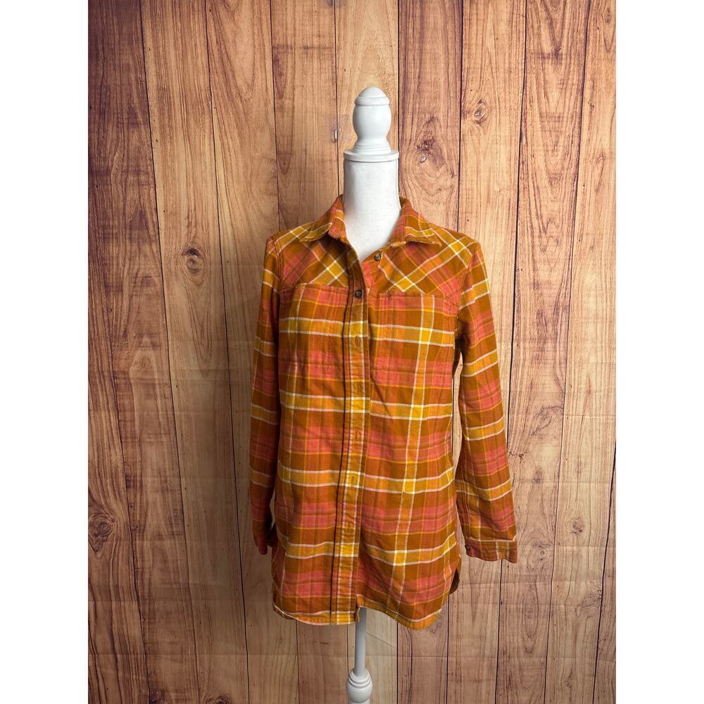 Duluth Women's Orange Yellow Flannel Button Up Shirt with Pockets Size S